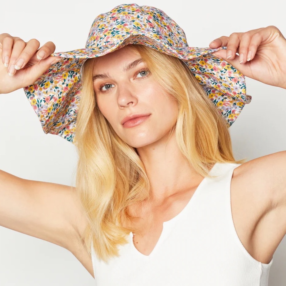 BCBG Floral Wide Brim Canvas Sun Hat